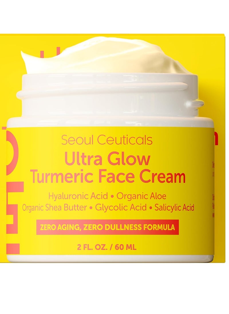 SeoulCeuticals Korean Skin Care Turmeric Cream – Face Moisturizer for Dull Dry Skin - Korean Skincare K Beauty for Glass Skin 2oz