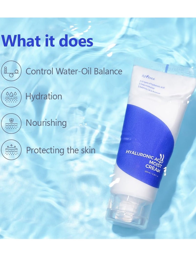 ISNTREE Hyaluronic Acid Moist Cream 100ml, 3.38 fl.oz | Korean Skincare | Balances Oil & Moisture | Deep Hydration