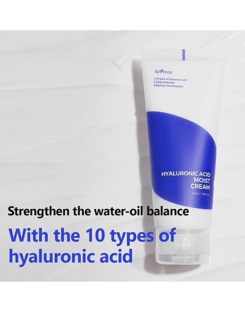 ISNTREE Hyaluronic Acid Moist Cream 100ml, 3.38 fl.oz | Korean Skincare | Balances Oil & Moisture | Deep Hydration