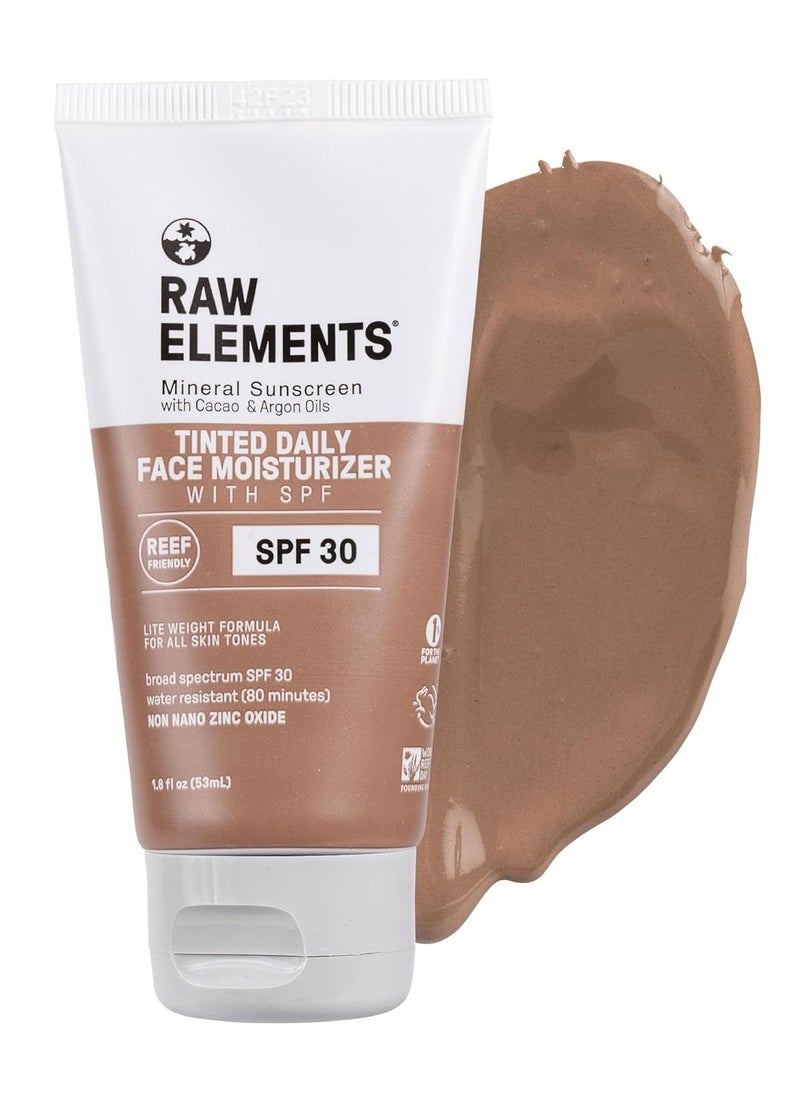 Raw Elements Tinted Daily Face Moisturizer All-Natural Mineral Sunscreen | Non-Nano Zinc Oxide, 95% Organic, Reef Safe, SPF 30, in Bio-Resin Tube, 1.8oz