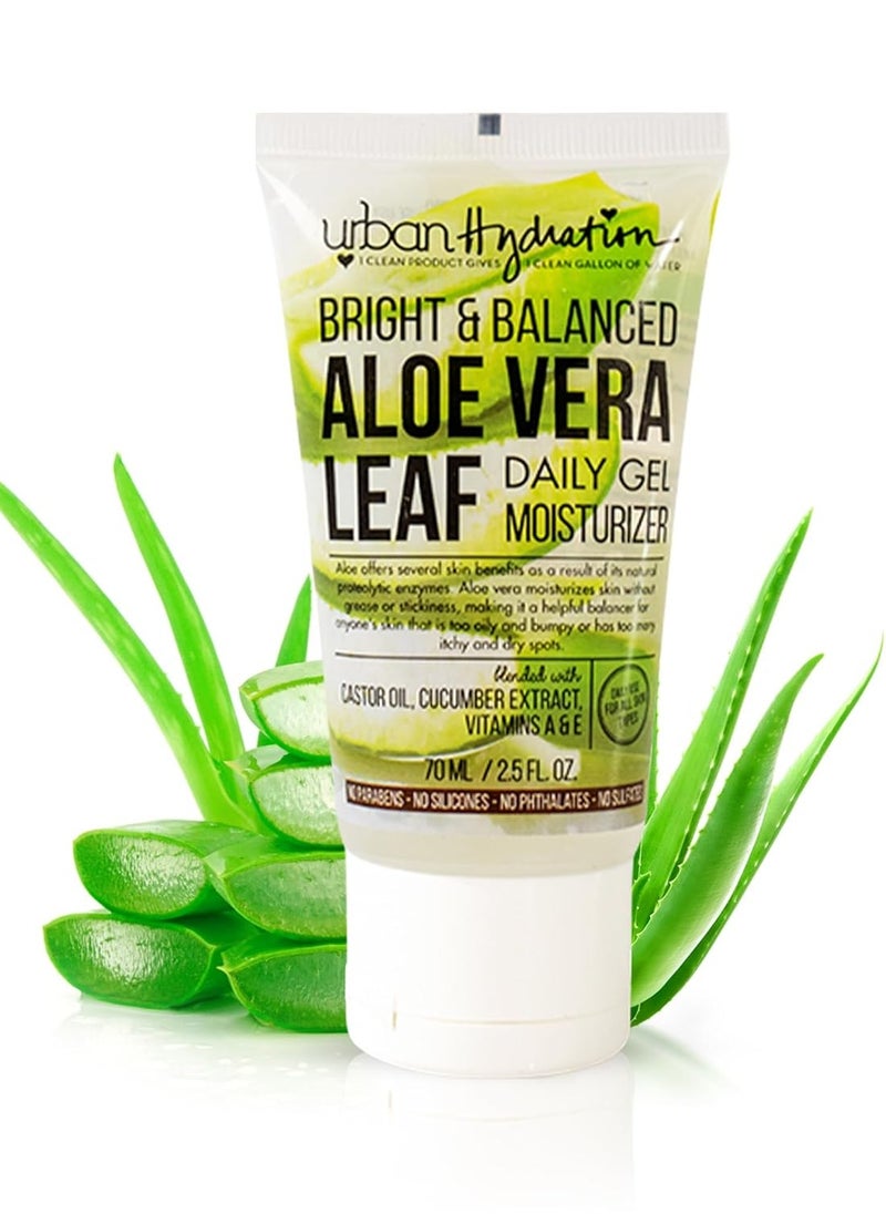 Urban Hydration Bright & Balanced Aloe Vera Leaf Facial Gel Moisturizer | Lightweight, Hydrates, Reduces Inflammation, Fights Acne, Anti-Aging Benefits For Smooth Skin, All Skin Types | 2.5 Fl Ounce