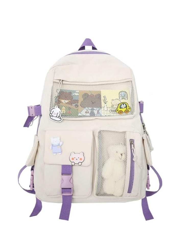 Backpack with Plush Pendant - Large Waterproof School Bag for Girls