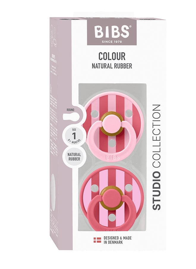 Pack Of 2 Studio Colour Round Pacifier, Latex Size 1, 0 - 6 Months, Baby Pink Coral, Orthodontic Soother, Soft Natural Rubber, Bpa - Free