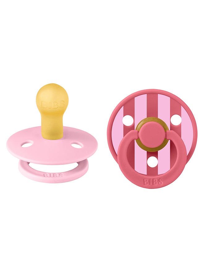 Pack Of 2 Studio Colour Round Pacifier, Latex Size 1, 0 - 6 Months, Baby Pink Coral, Orthodontic Soother, Soft Natural Rubber, Bpa - Free