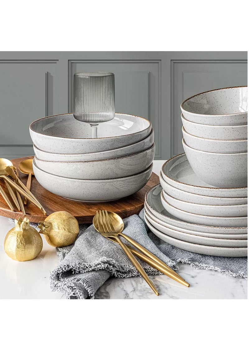 16-Piece Stackable Dinnerware Dish Set - Stoneware Dishes - Includes 4 Dinner Plates, 4 Salad Plates, 4 Cereal Bowls, And 4 Dinner Bowls (Grey , Dinner Set | 16 Pieces)