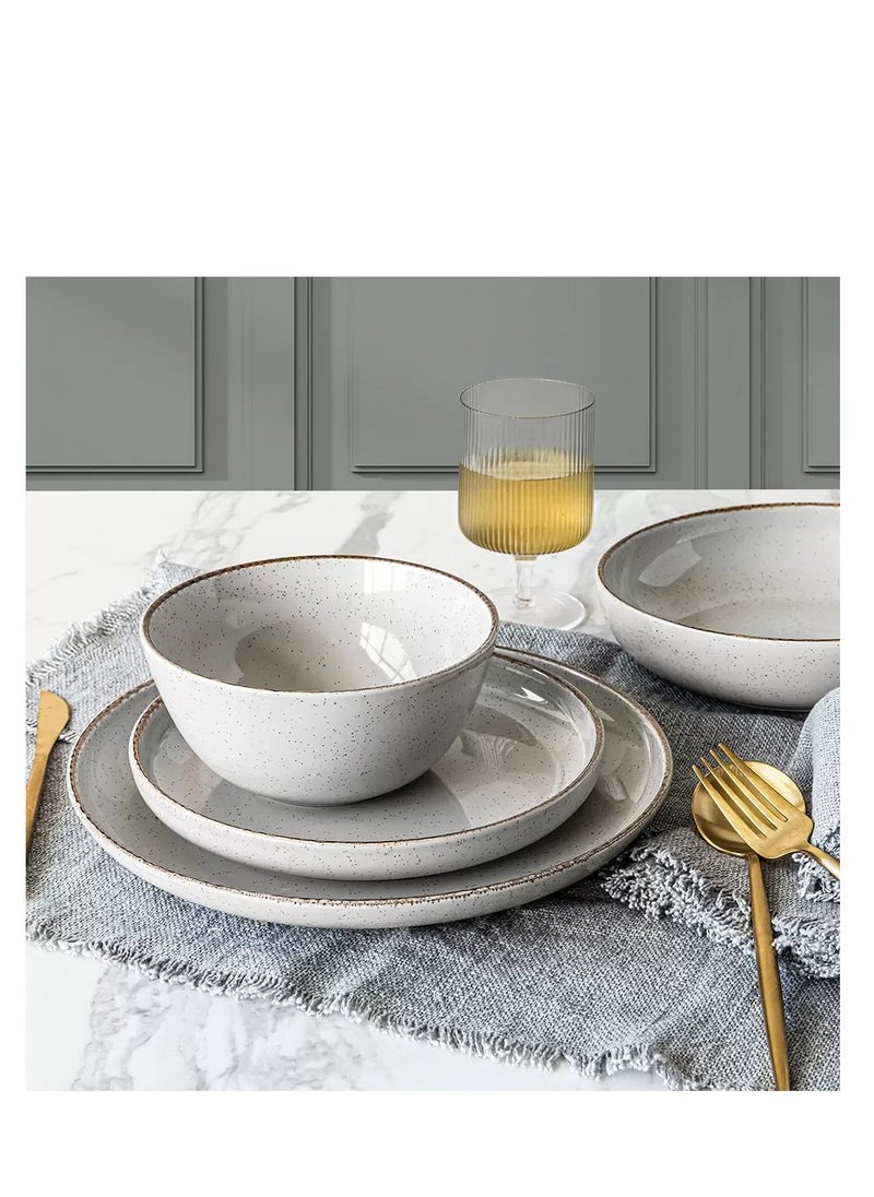 16-Piece Stackable Dinnerware Dish Set - Stoneware Dishes - Includes 4 Dinner Plates, 4 Salad Plates, 4 Cereal Bowls, And 4 Dinner Bowls (Grey , Dinner Set | 16 Pieces)