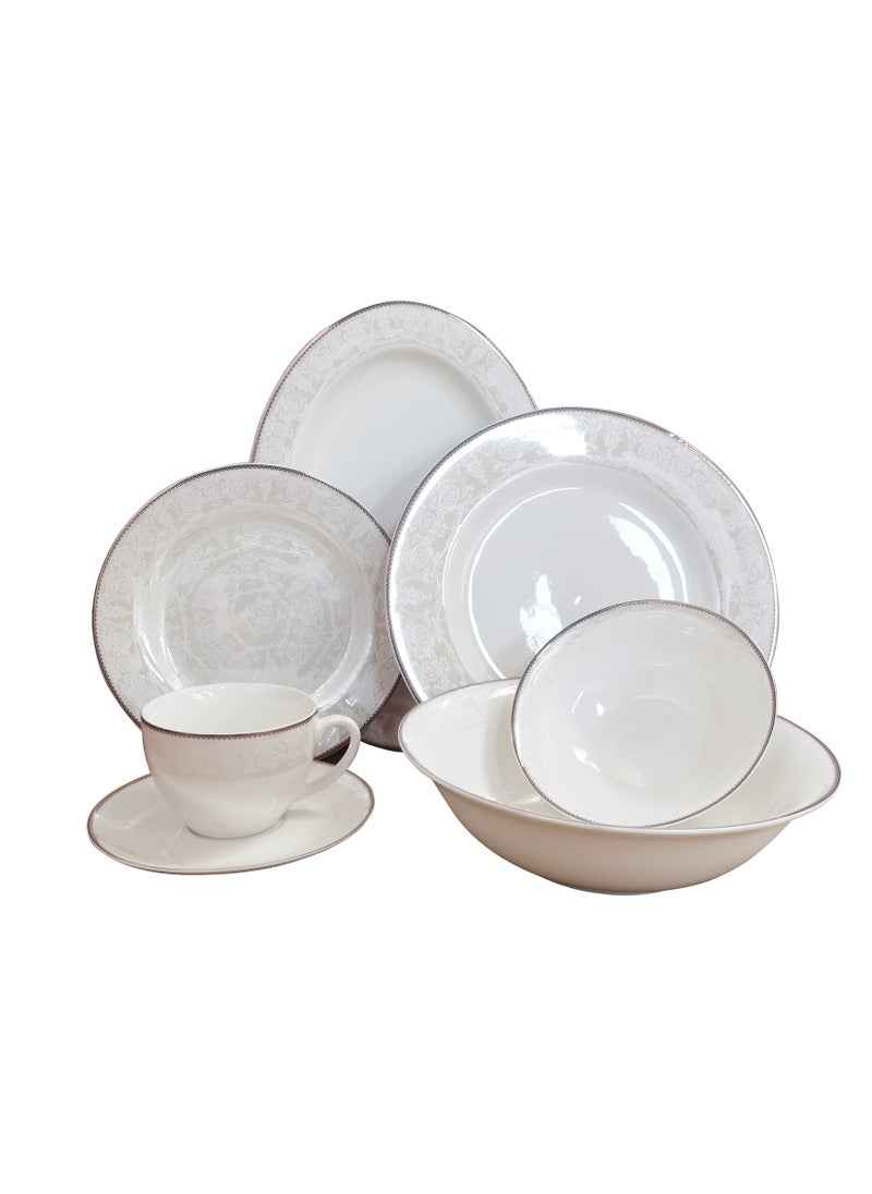 Shallow New Bone China Dinner Set - Prisa, 32 Pieces, White