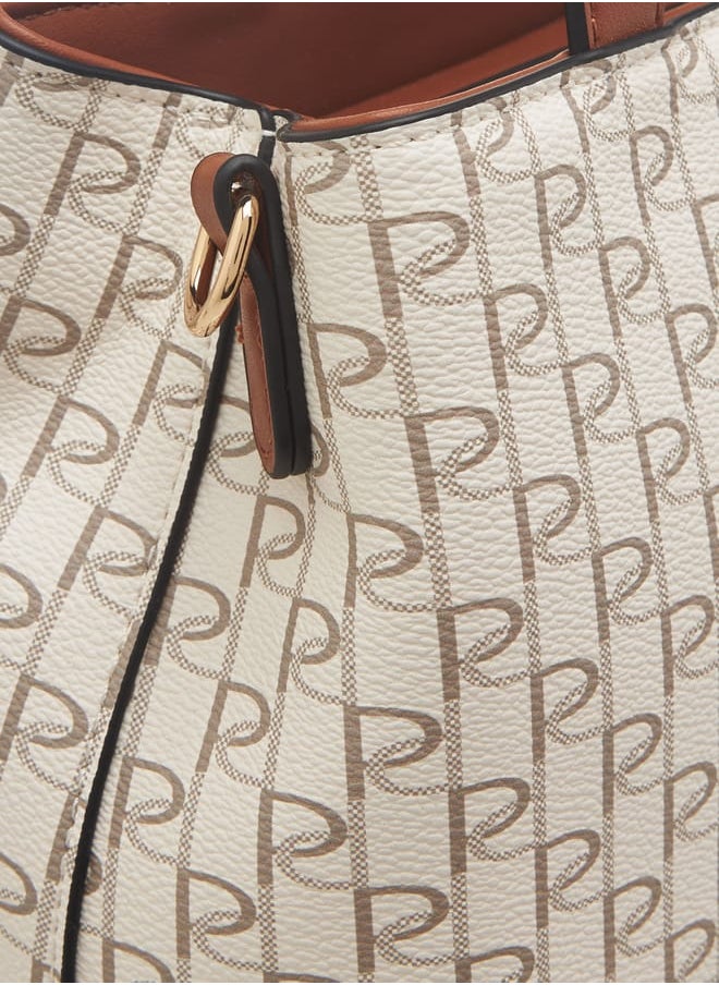 Women's Monogram Print Tote Bag with Double Handle and Zip Closure