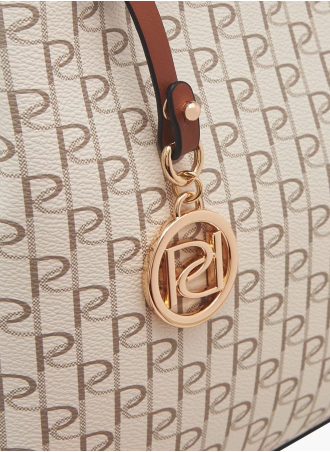 Women's Monogram Print Tote Bag with Double Handle and Zip Closure