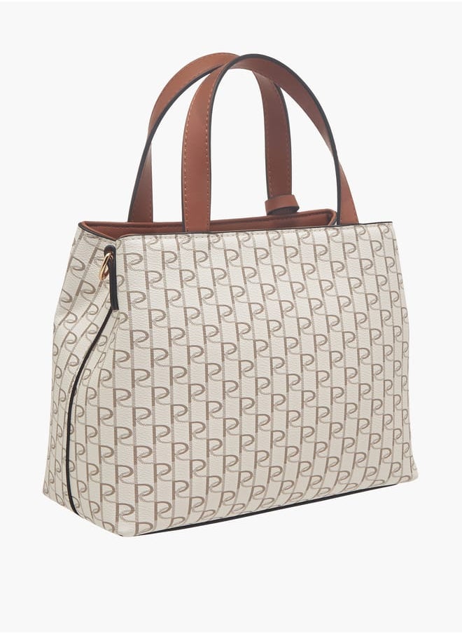 Women's Monogram Print Tote Bag with Double Handle and Zip Closure