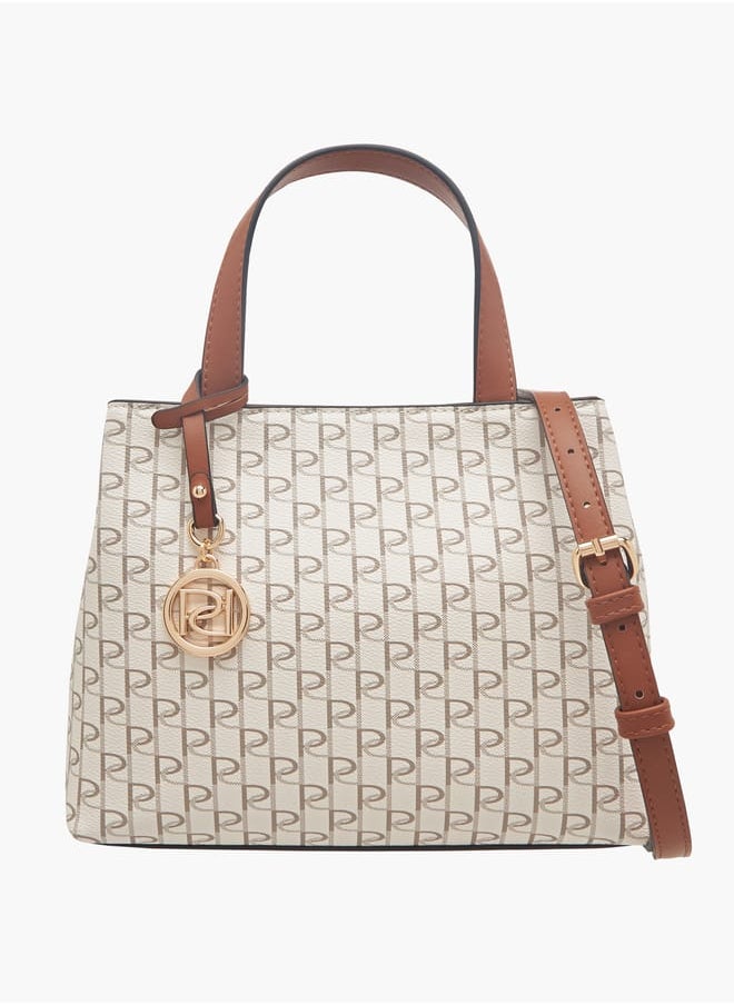 Women's Monogram Print Tote Bag with Double Handle and Zip Closure