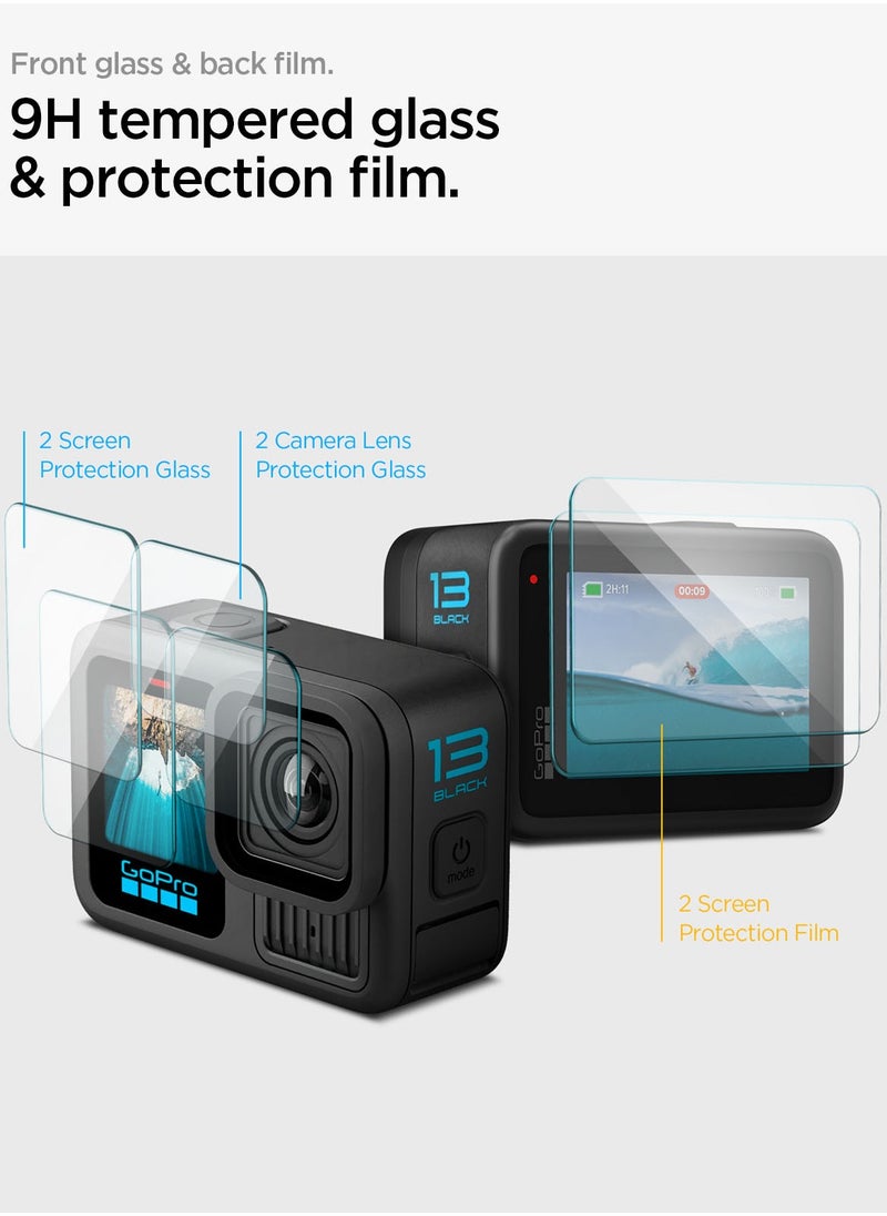 GLAStR Slim for GoPro Hero 13 Black Screen Protector [MULTI PACK] Premium Tempered Glass & FILM [2 Pack Front Screen + 2 Pack Camera Lens + 2 Pack Back Screen Protectors]