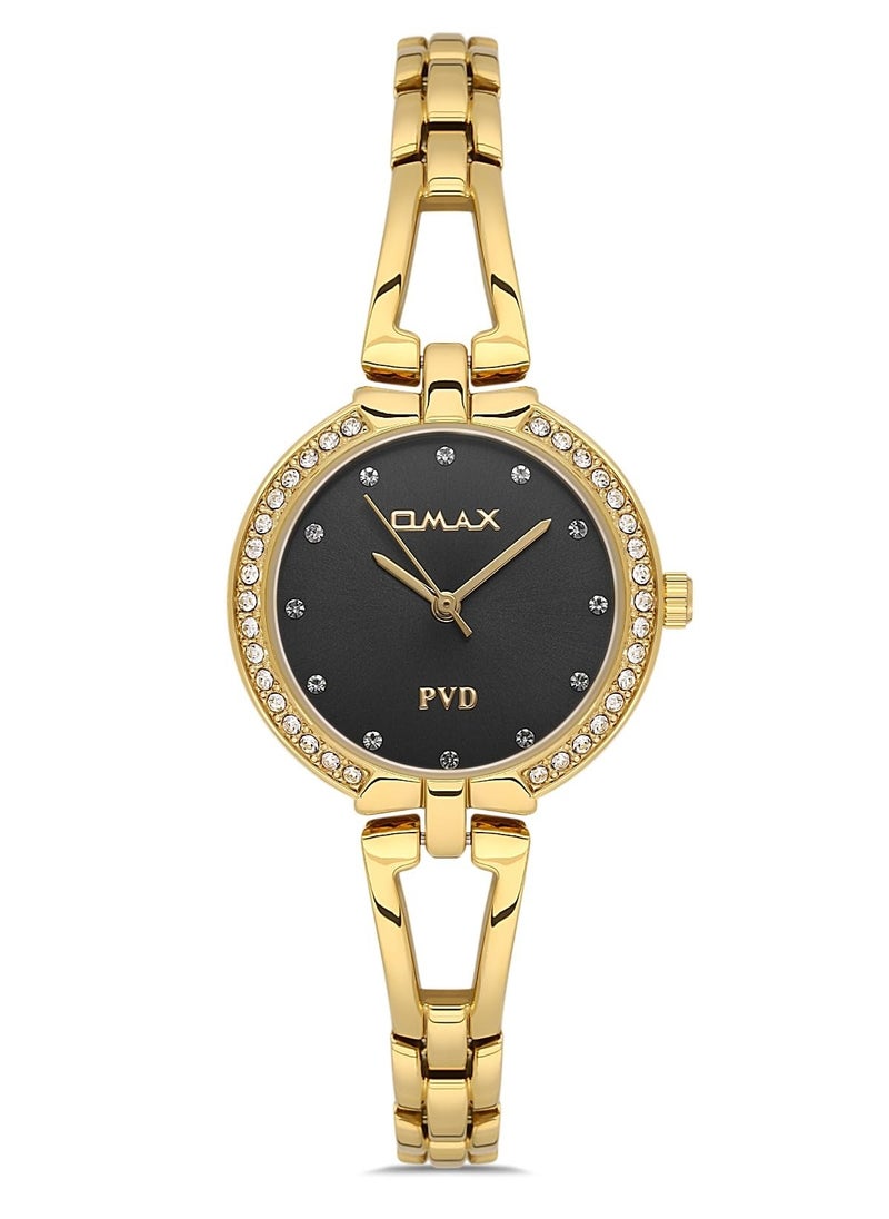 Omax Original Watches for Women Gold Stainless Classic Strap 31mm Black Round Shape Analog Wrist Watch Womens 100% Waterproof Business Casual Wear Gifts Made in Japan 1 Year Warranty