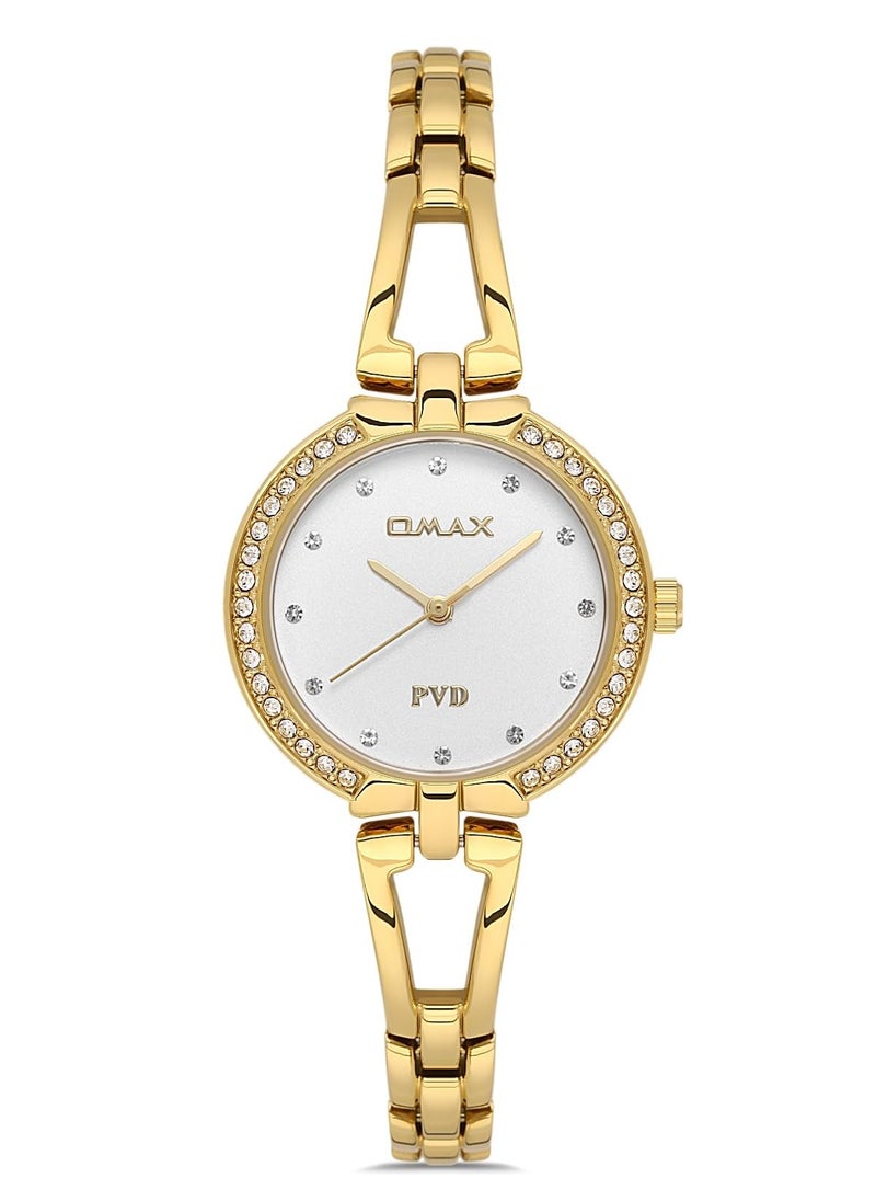 Omax Original Watches for Women Gold Stainless Classic Strap 31mm White Round Shape Analog Wrist Watch Womens 100% Waterproof Business Casual Wear Gifts Made in Japan 1 Year Warranty