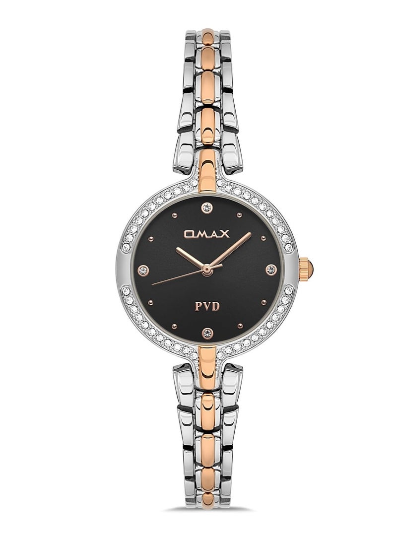 Omax Original Watches for Women Rose Gold Stainless Classic Strap 31mm Black Round Shape Analog Wrist Watch Women 100% Waterproof Business Casual Wear Gifts Made in Japan 1 Year Warranty