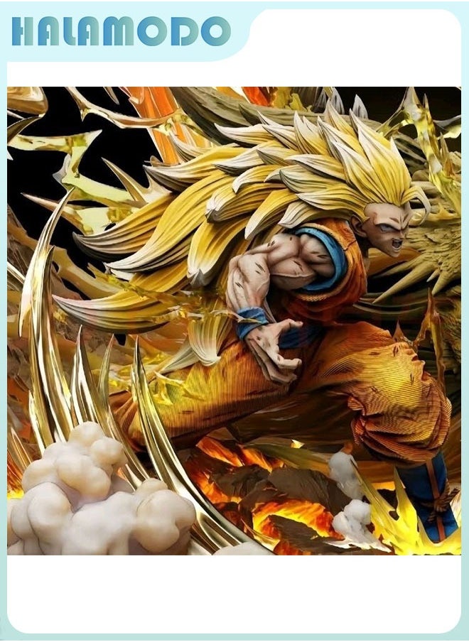Dragon Ball 27 cm Super Saiyan Three Goku with Dragon Fist - Blasting Scene A Cool Anime Model for Desk Display and Present