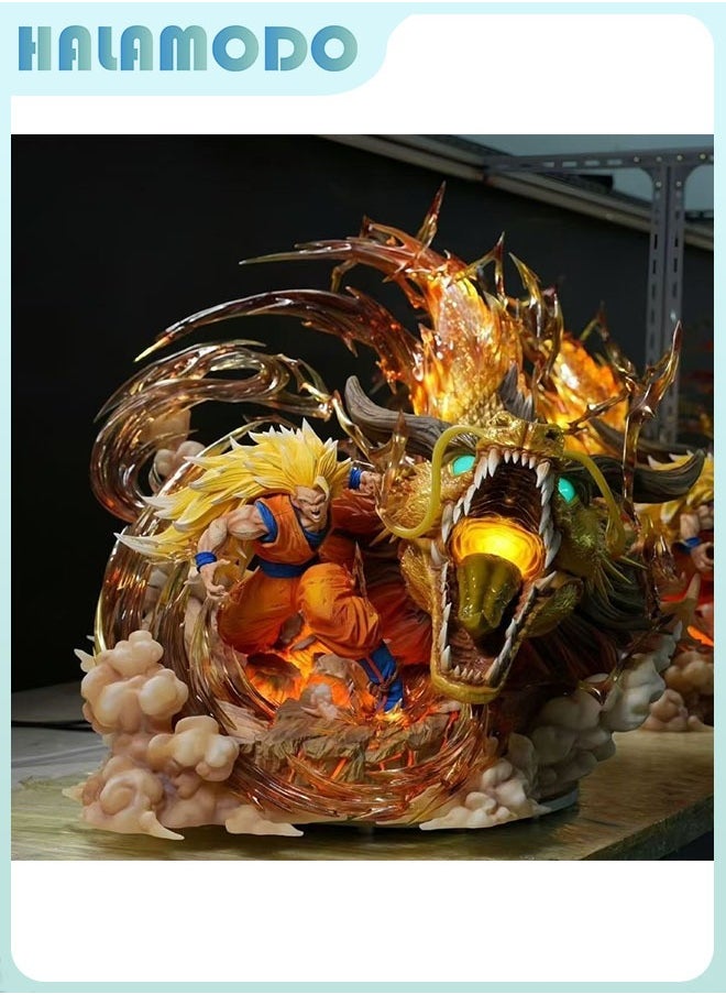 Dragon Ball 27 cm Super Saiyan Three Goku with Dragon Fist - Blasting Scene A Cool Anime Model for Desk Display and Present