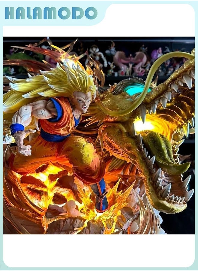 Dragon Ball 27 cm Super Saiyan Three Goku with Dragon Fist - Blasting Scene A Cool Anime Model for Desk Display and Present