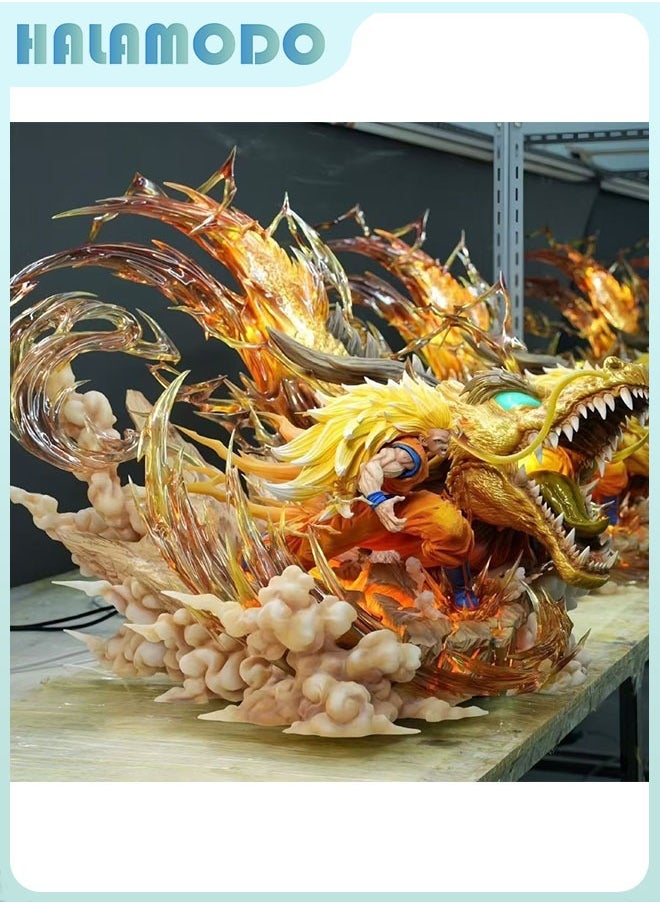 Dragon Ball 27 cm Super Saiyan Three Goku with Dragon Fist - Blasting Scene A Cool Anime Model for Desk Display and Present