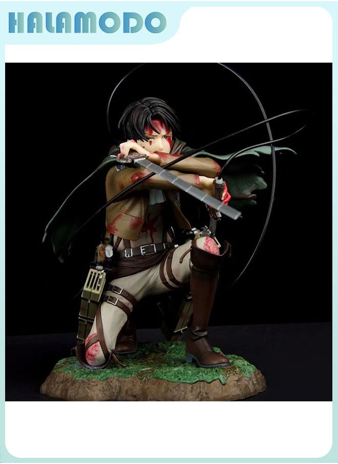 Attack on Titan Battle-damaged Levi Ackerman Figure Model, Anime Figures, Decoration Gift 18 cm