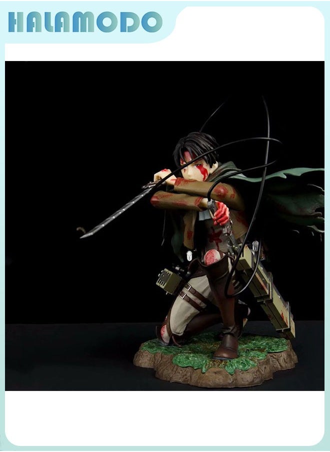 Attack on Titan Battle-damaged Levi Ackerman Figure Model, Anime Figures, Decoration Gift 18 cm