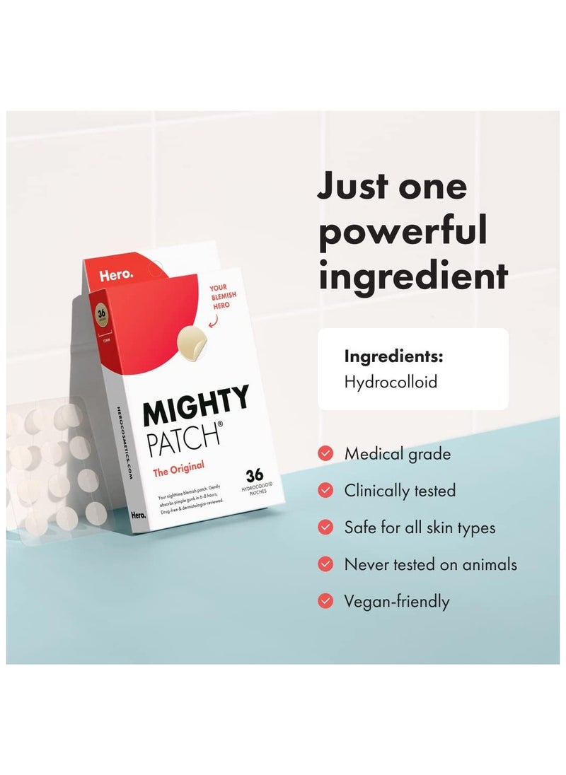 Original patch from Hero Cosmetics - Hydrocolloid Acne Pimple Patch for Covering Zits and Blemishes in Face and Skin, Vegan-friendly and Not Tested on Animals (36 Count)