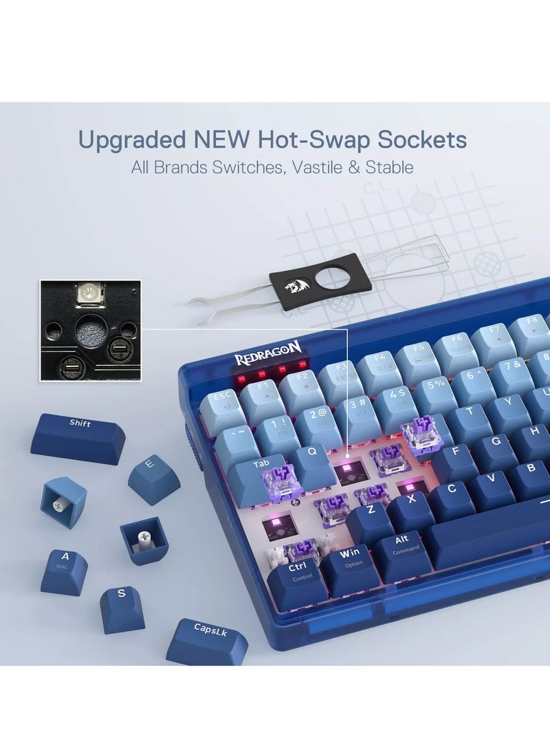 Wireless Gaming Keyboard K656 PRO RGB with 3-Mode , 100 Keys Mechanical Keyboard w/Translucent Board, Hot-Swappable Socket, Sound Absorbing Foam & Custom Tactile Switch, Gradient Blue Made