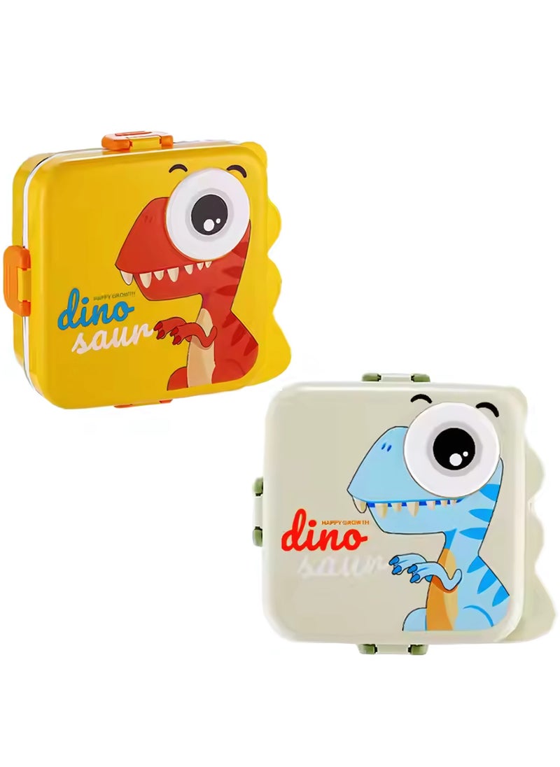 Twisoo Kids Lunch Box Stainless Steel Insulated – Double Decker Leakproof Bento Box with Spoon, Soup Bowl, Dishwasher Safe, Durable, Perfect for School or Travel 1120ml (Dino New Yellow)