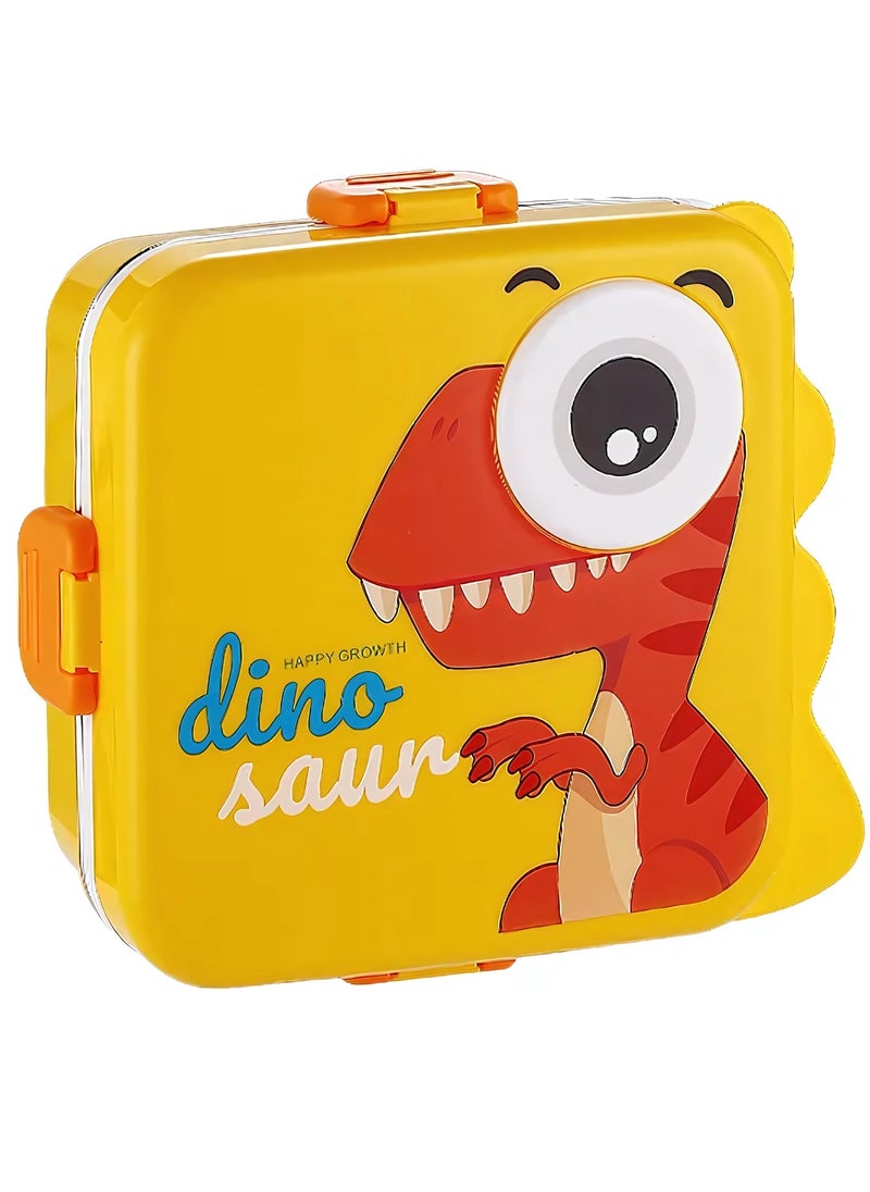 Twisoo Kids Lunch Box Stainless Steel Insulated – Double Decker Leakproof Bento Box with Spoon, Soup Bowl, Dishwasher Safe, Durable, Perfect for School or Travel 1120ml (Dino New Yellow)