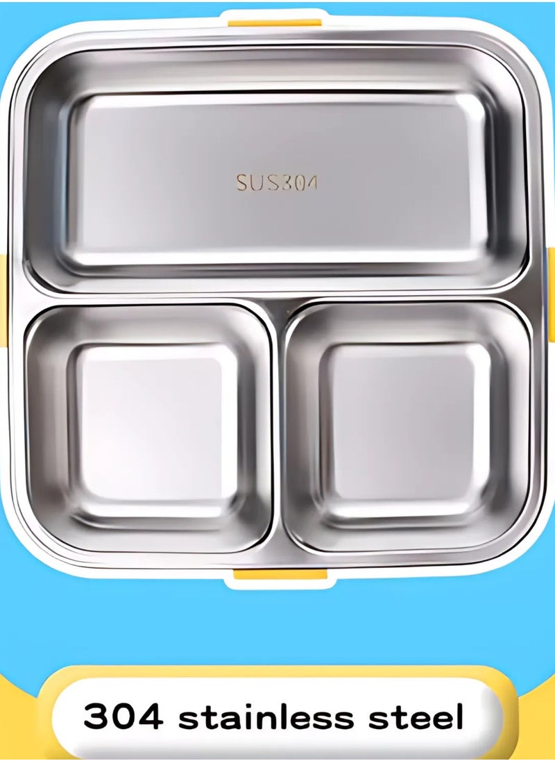 Twisoo Kids Lunch Box Stainless Steel Insulated – Double Decker Leakproof Bento Box with Spoon, Soup Bowl, Dishwasher Safe, Durable, Perfect for School or Travel 1120ml (Dino New Yellow)