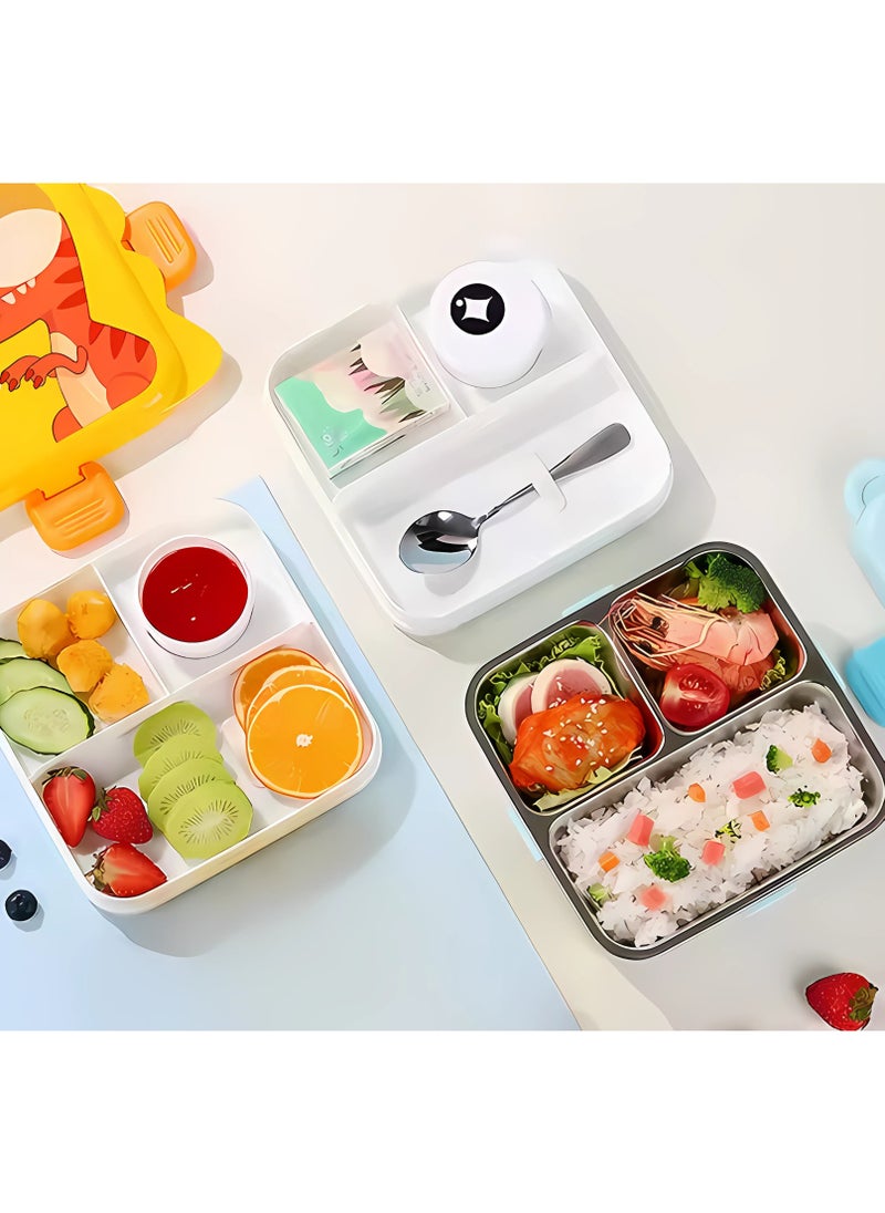 Twisoo Kids Lunch Box Stainless Steel Insulated – Double Decker Leakproof Bento Box with Spoon, Soup Bowl, Dishwasher Safe, Durable, Perfect for School or Travel 1120ml (Dino New Yellow)