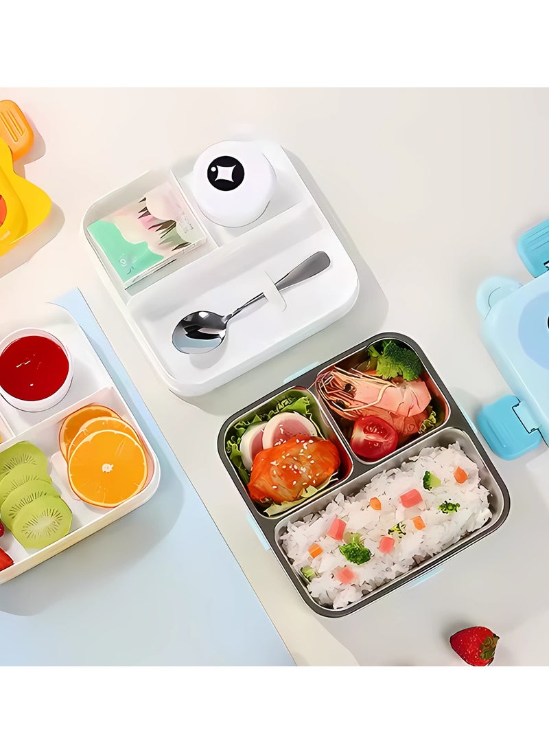 Twisoo Kids Lunch Box Stainless Steel Insulated – Double Decker Leakproof Bento Box with Spoon, Soup Bowl, Dishwasher Safe, Durable, Perfect for School or Travel 1120ml (Elep New Blue)
