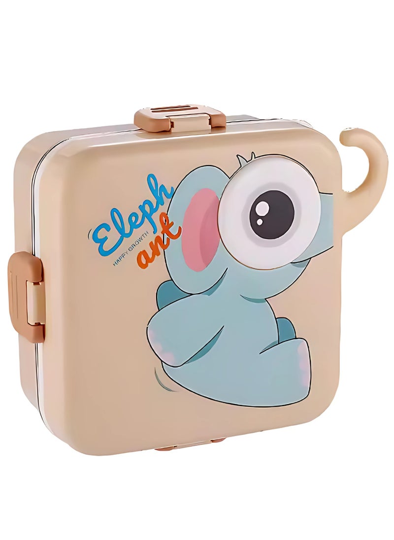 Twisoo Kids Lunch Box Stainless Steel Insulated – Double Decker Leakproof Bento Box with Spoon, Soup Bowl, Dishwasher Safe, Durable, Perfect for School or Travel 1120ml (Elep New Cream)
