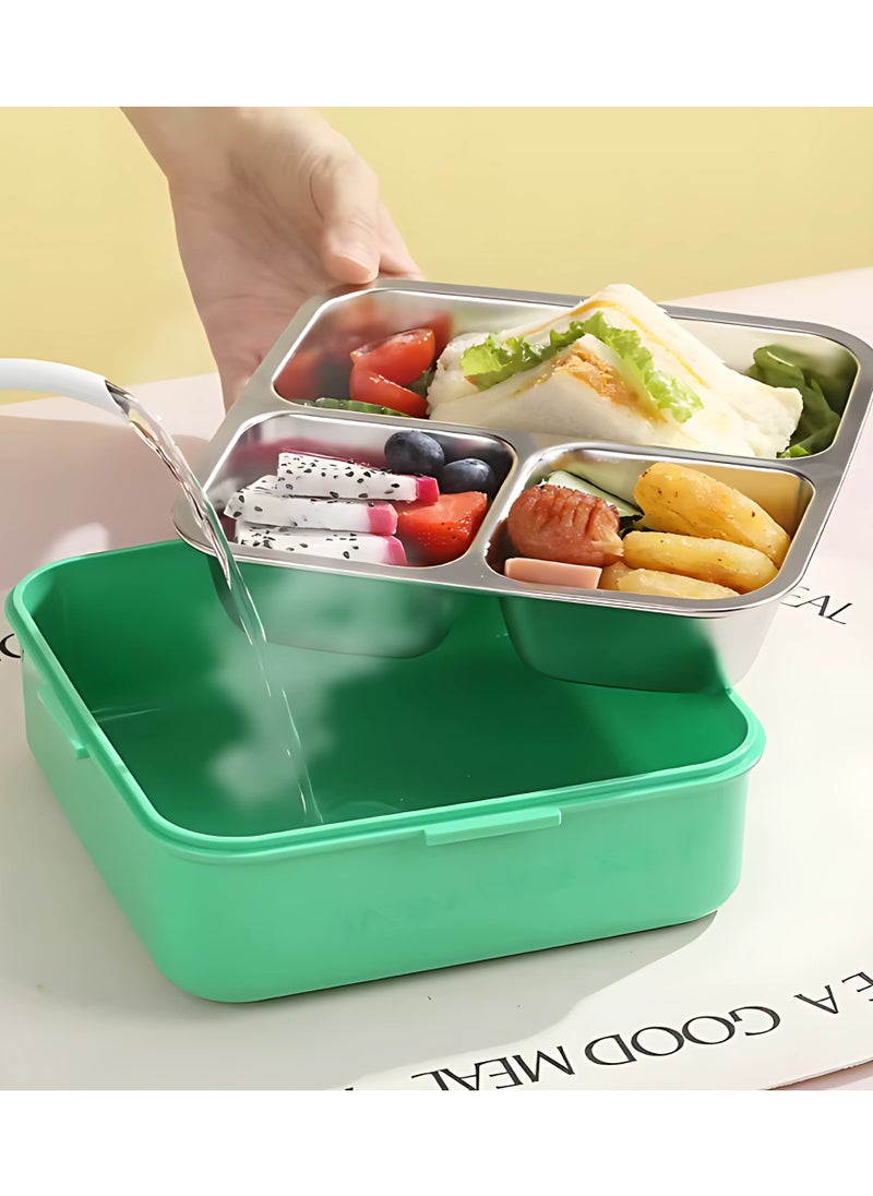 Twisoo Kids Lunch Box Stainless Steel Insulated – Double Decker Leakproof Bento Box with Spoon, Soup Bowl, Dishwasher Safe, Durable, Perfect for School or Travel 1120ml (Elep New Cream)