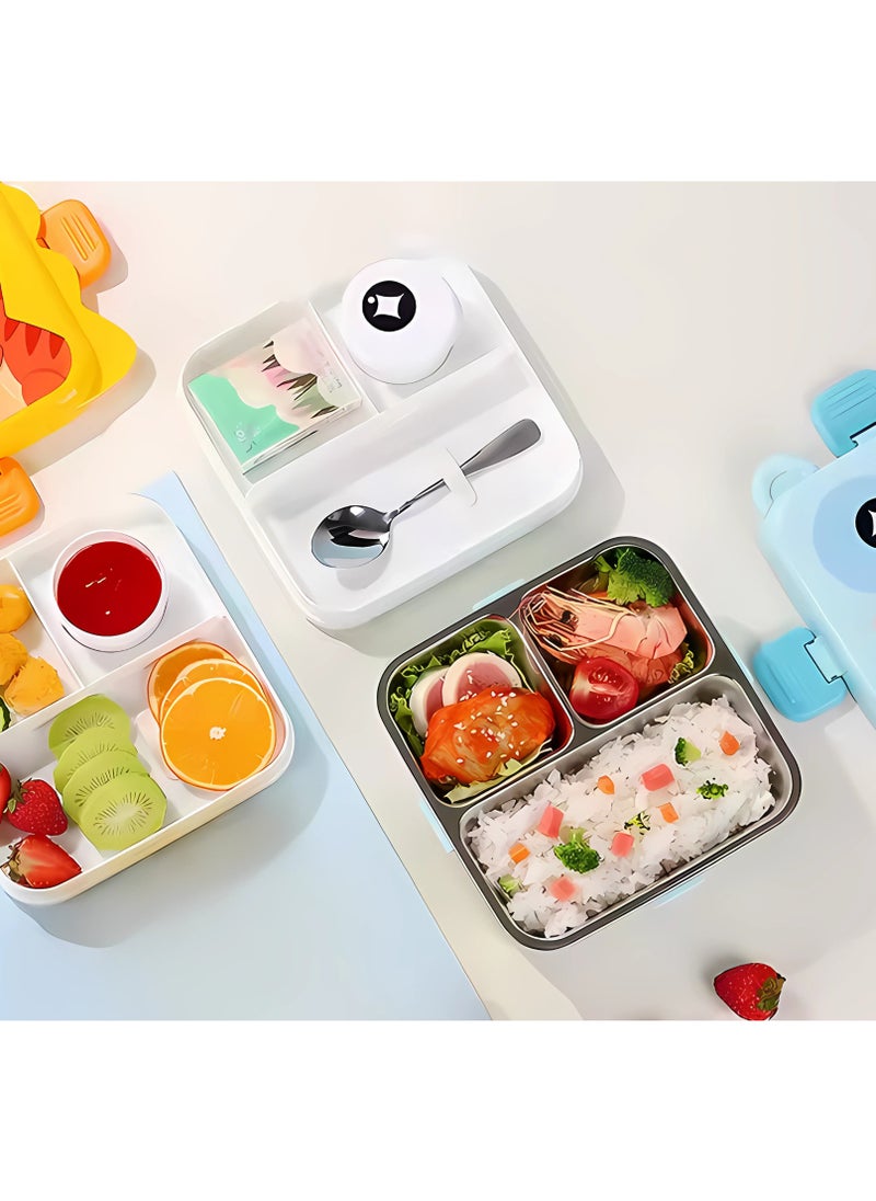 Twisoo Kids Lunch Box Stainless Steel Insulated – Double Decker Leakproof Bento Box with Spoon, Soup Bowl, Dishwasher Safe, Durable, Perfect for School or Travel 1120ml (Elep New Cream)