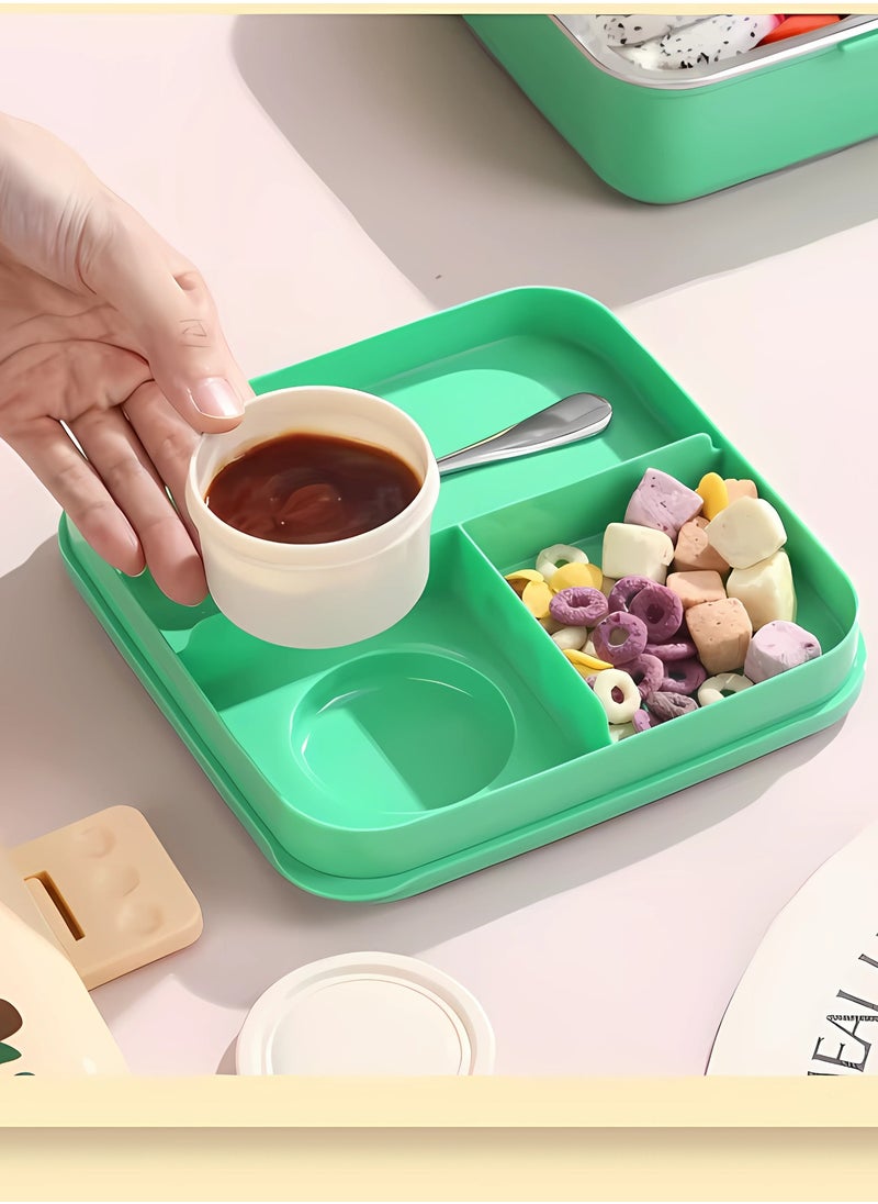Twisoo Kids Lunch Box Stainless Steel Insulated – Double Decker Leakproof Bento Box with Spoon, Soup Bowl, Dishwasher Safe, Durable, Perfect for School or Travel 1120ml (Elep New Cream)