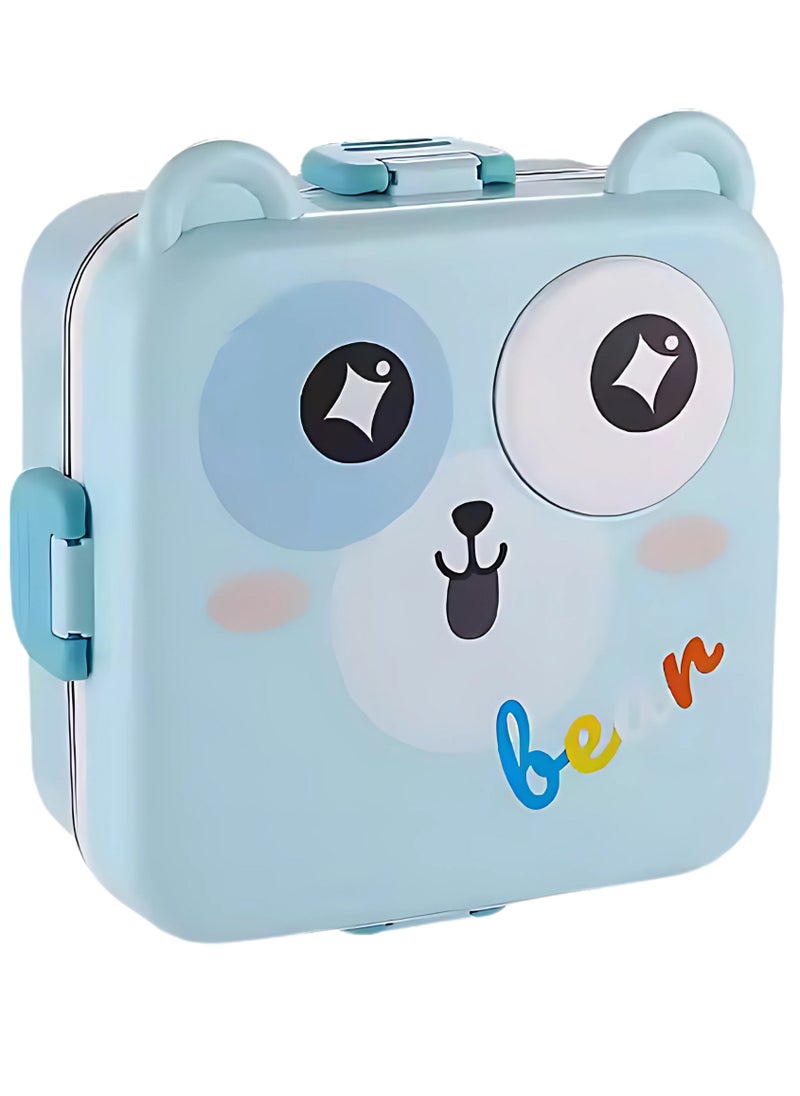 Twisoo Kids Lunch Box Stainless Steel Insulated – Double Decker Leakproof Bento Box with Spoon, Soup Bowl, Dishwasher Safe, Durable, Perfect for School or Travel 1120ml (Bear Blue)