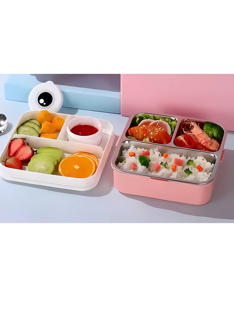 Twisoo Kids Lunch Box Stainless Steel Insulated – Double Decker Leakproof Bento Box with Spoon, Soup Bowl, Dishwasher Safe, Durable, Perfect for School or Travel 1120ml (Bear Blue)