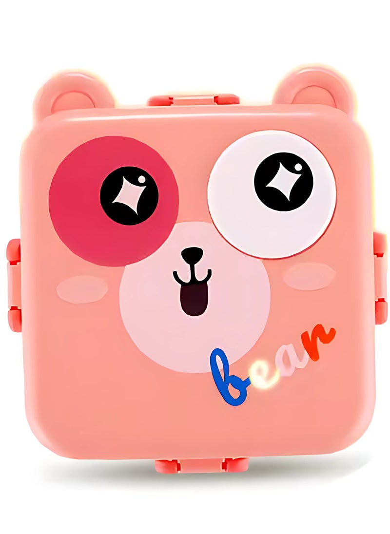 Twisoo Kids Lunch Box Stainless Steel Insulated – Double Decker Leakproof Bento Box with Spoon, Soup Bowl, Dishwasher Safe, Durable, Perfect for School or Travel 1120ml (Bear Pink)