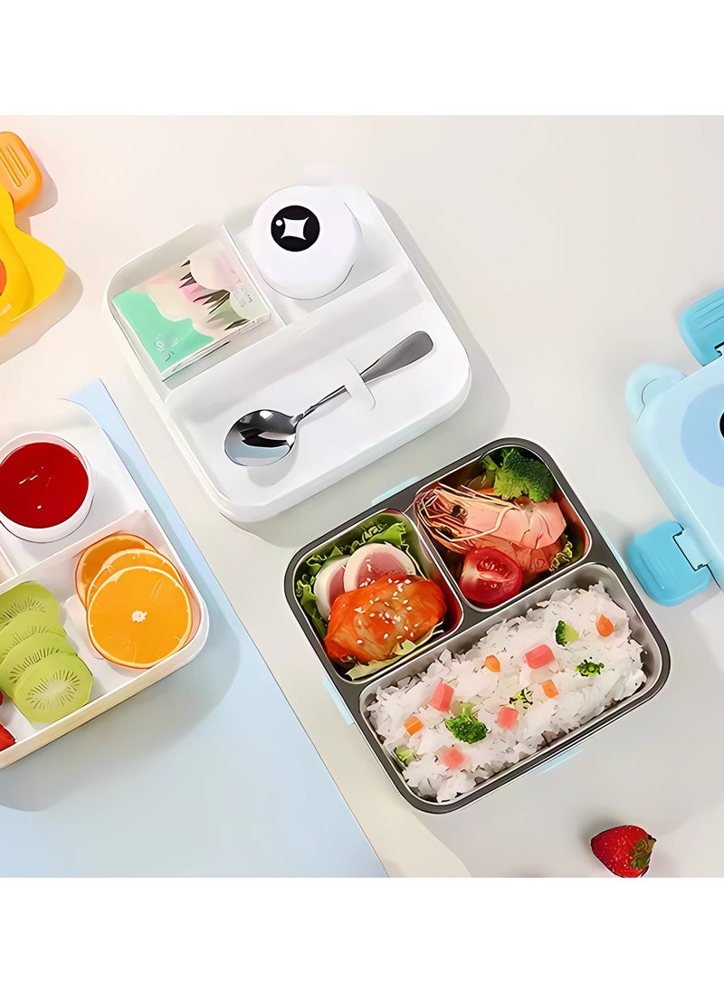 Twisoo Kids Lunch Box Stainless Steel Insulated – Double Decker Leakproof Bento Box with Spoon, Soup Bowl, Dishwasher Safe, Durable, Perfect for School or Travel 1120ml (Bear Pink)