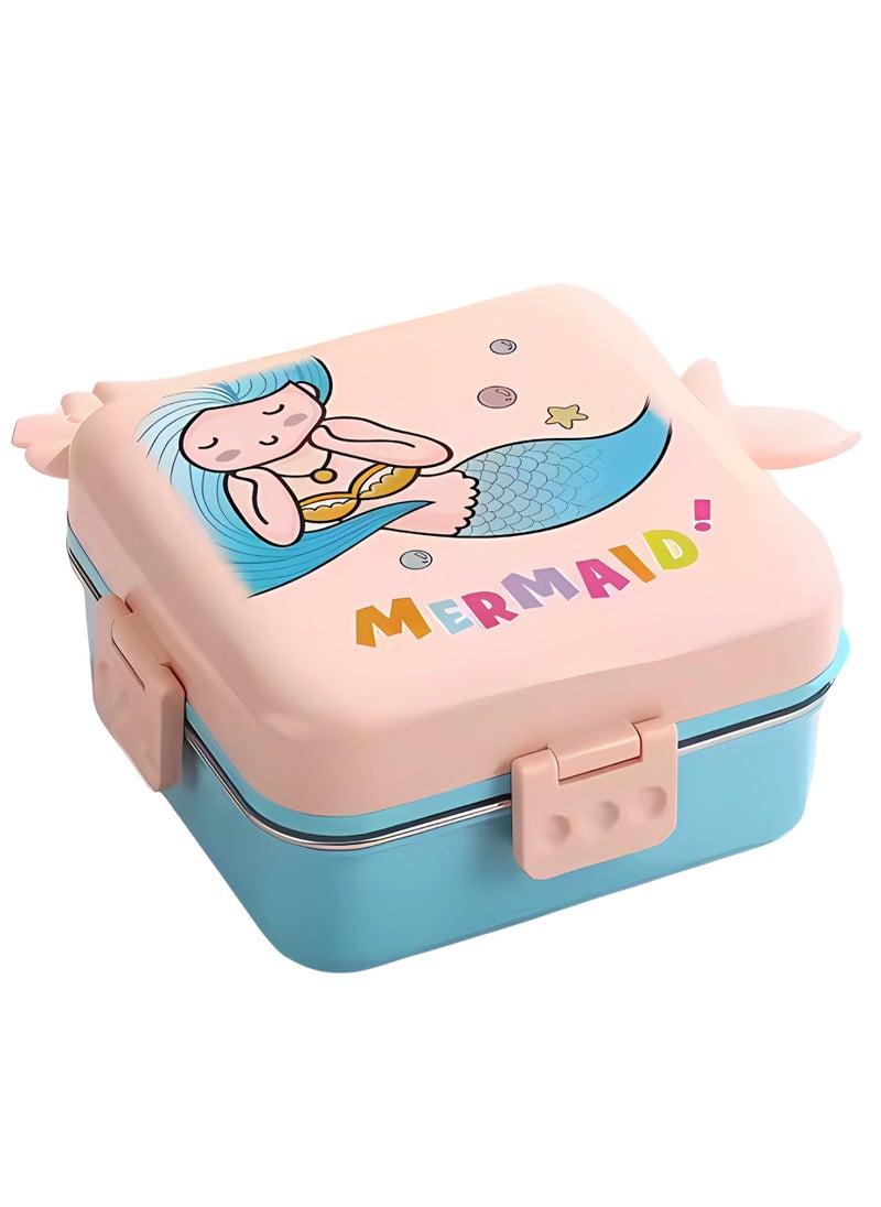 Twisoo Kids Lunch Box Stainless Steel Insulated – Double Decker Leakproof Bento Box with Spoon, Soup Bowl, Dishwasher Safe, Durable, Perfect for School or Travel 1120ml (Mermaid Pink)