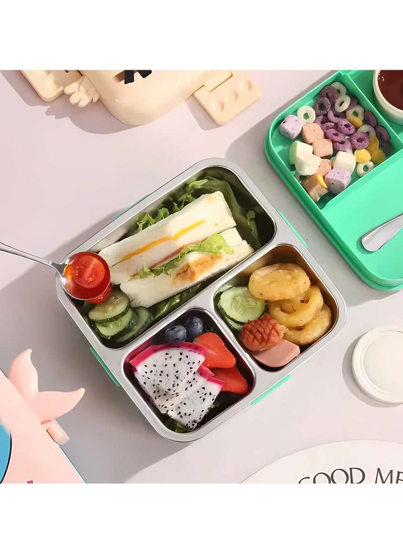 Twisoo Kids Lunch Box Stainless Steel Insulated – Double Decker Leakproof Bento Box with Spoon, Soup Bowl, Dishwasher Safe, Durable, Perfect for School or Travel 1120ml (Parrot Cream)