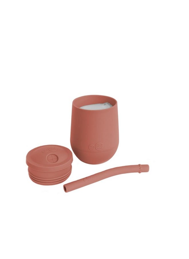 ezpz Mini Cup + Straw Training System- 100% Silicone Training Cup for Infants + Toddlers/Baby - Designed by a Pediatric Feeding Specialist - Non-Slip, Weighted Base & Tactile Bumps - 9 Months+(Sienna)