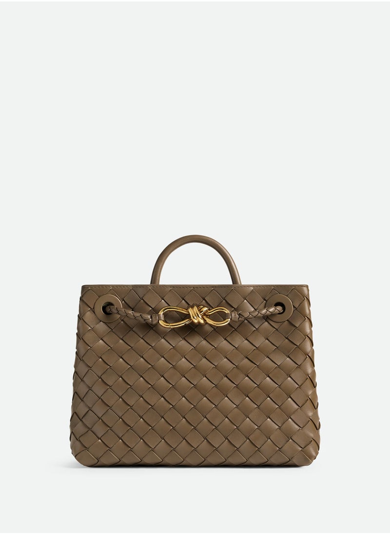 VENETA Andiamo Top handle bag leather bag with signature knot detail and sliding cross-body strap.