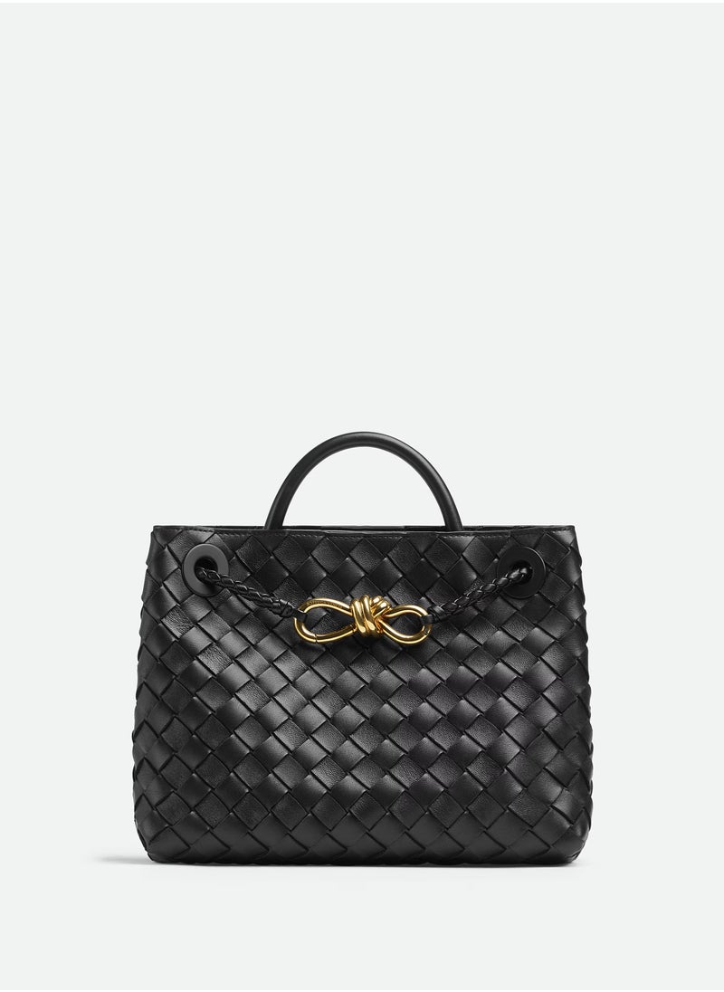 VENETA Andiamo Top handle bag leather bag with signature knot detail and sliding cross-body strap.