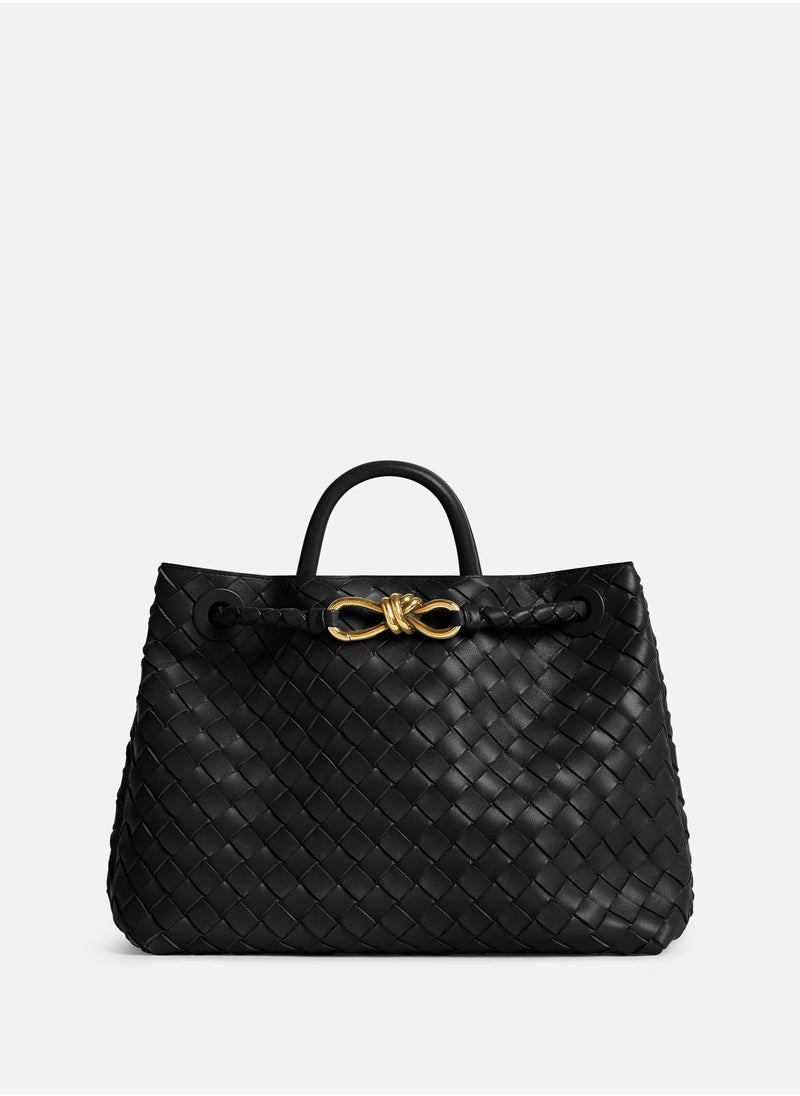 VENETA Andiamo Top handle bag leather bag with signature knot detail and sliding cross-body strap.