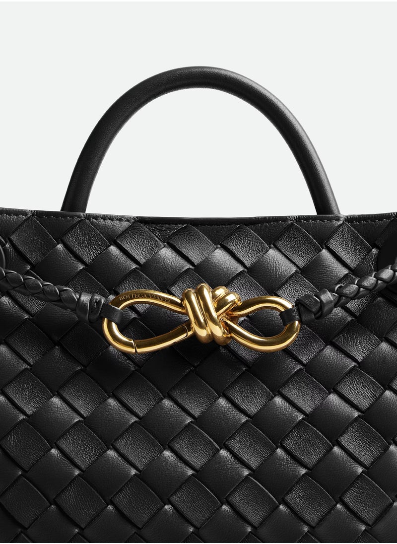 VENETA Andiamo Top handle bag leather bag with signature knot detail and sliding cross-body strap.