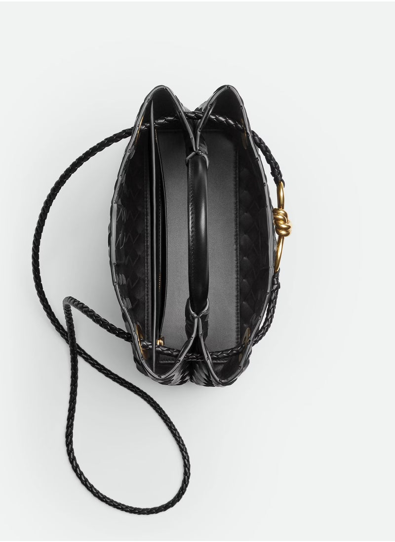 VENETA Andiamo Top handle bag leather bag with signature knot detail and sliding cross-body strap.
