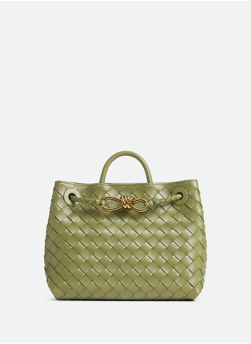 VENETA Andiamo Top handle bag leather bag with signature knot detail and sliding cross-body strap.
