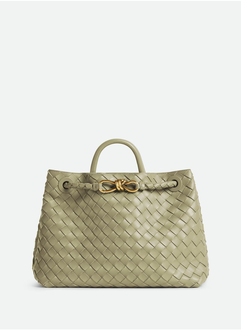 VENETA Andiamo Top handle bag leather bag with signature knot detail and sliding cross-body strap.